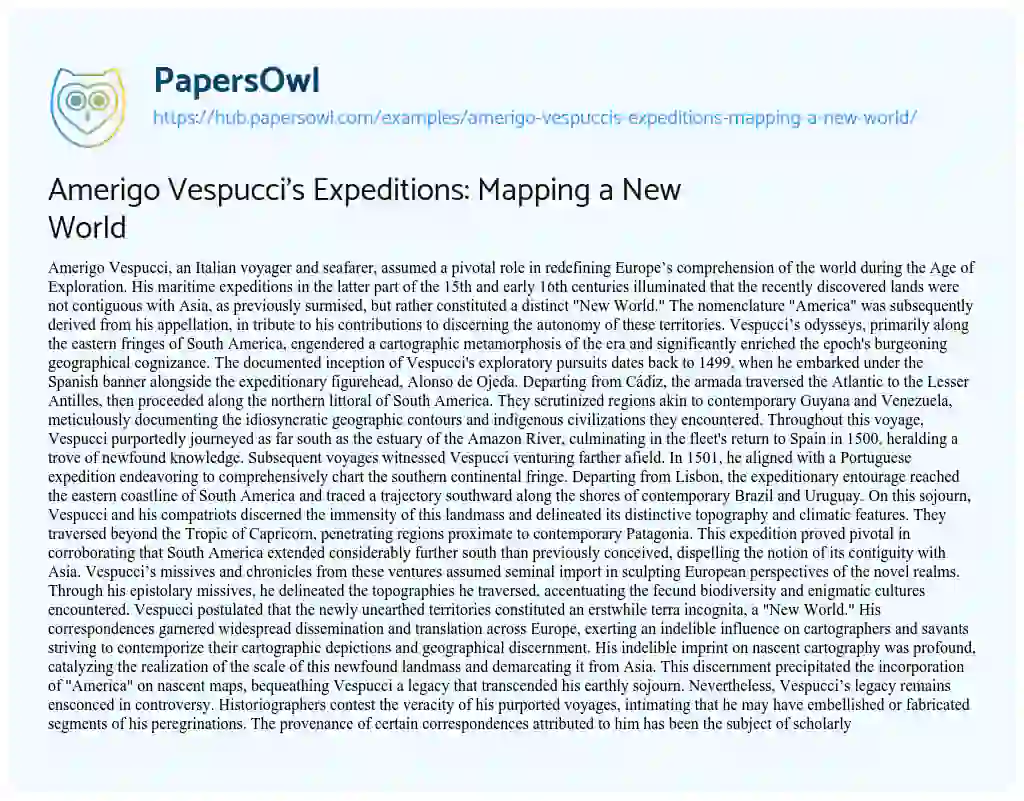 Essay on Amerigo Vespucci’s Expeditions: Mapping a New World
