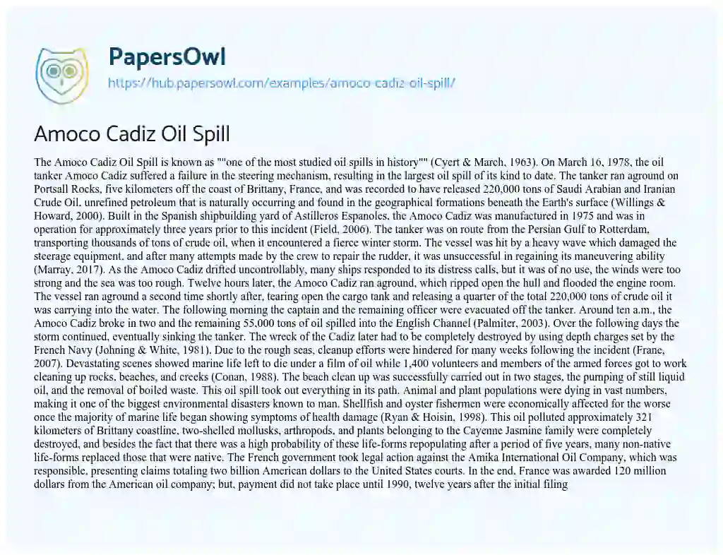 Essay on Amoco Cadiz Oil Spill