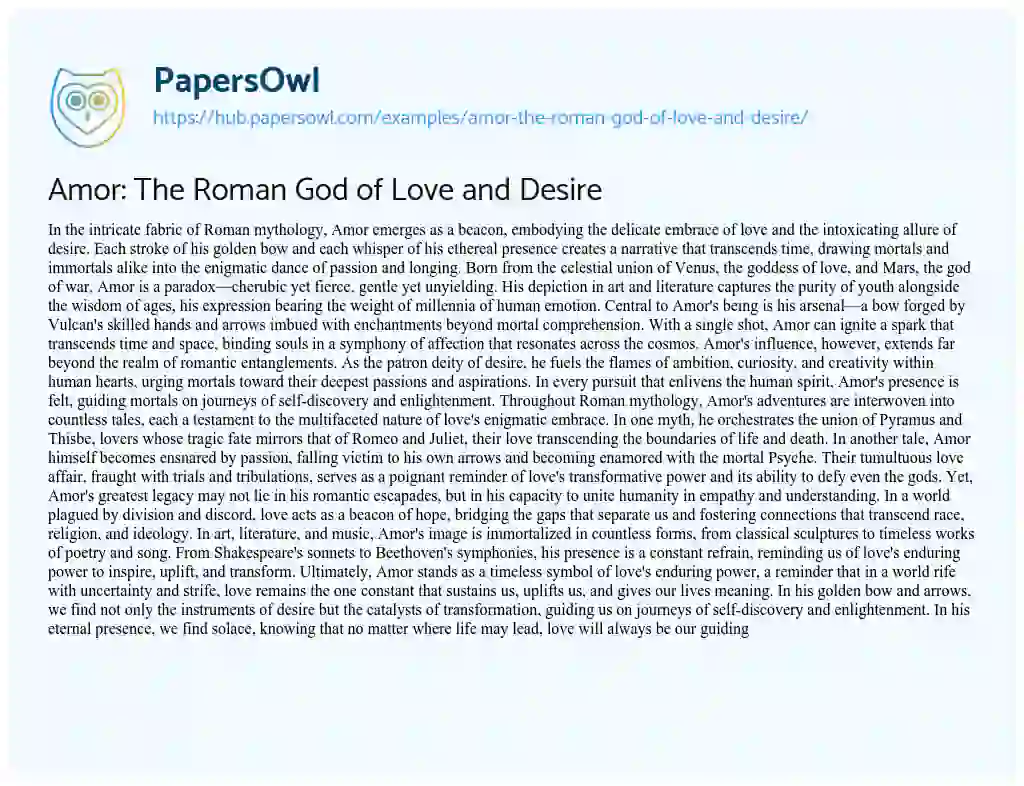 Essay on Amor: The Roman God of Love and Desire