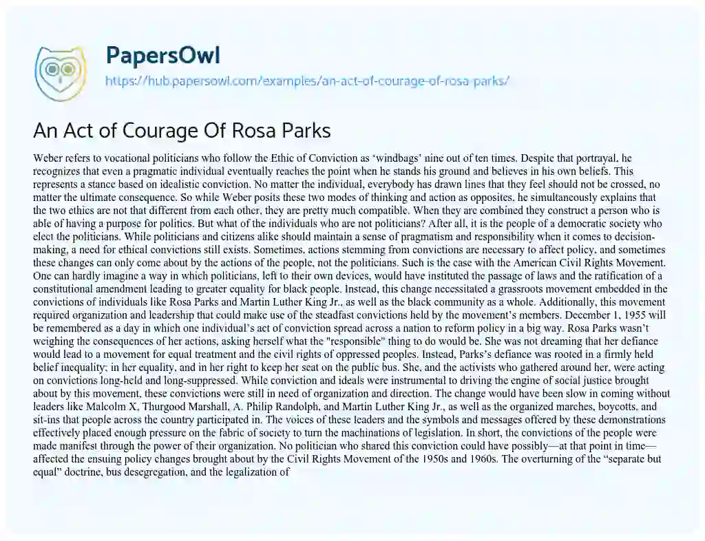 Essay on An Act of Courage Of Rosa Parks