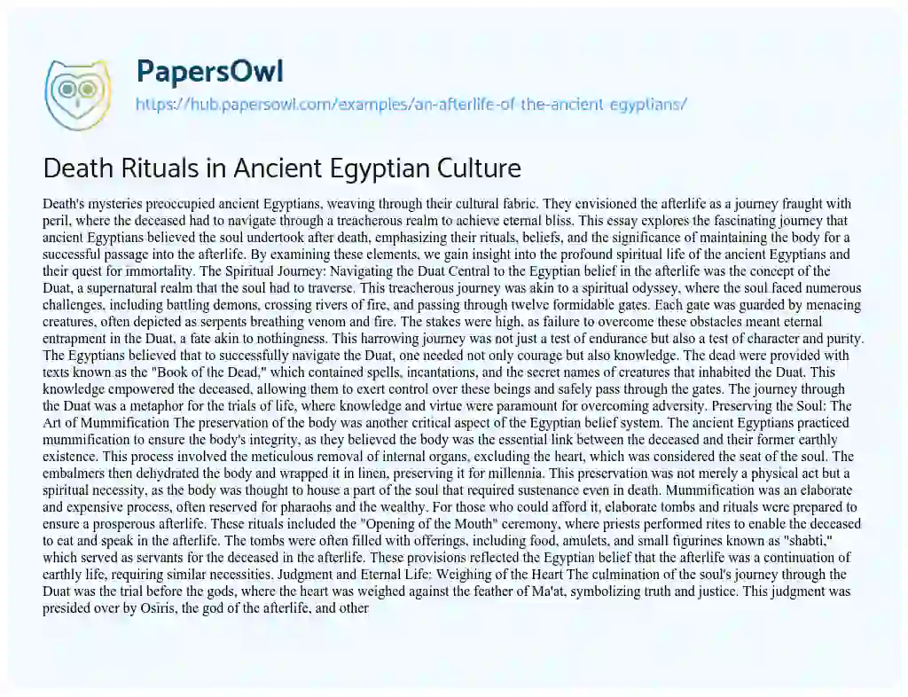 Essay on Death Rituals in Ancient Egyptian Culture