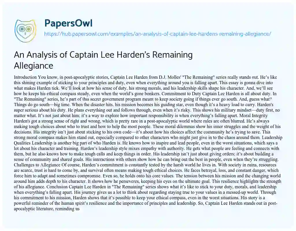Essay on An Analysis of Captain Lee Harden’s Remaining Allegiance
