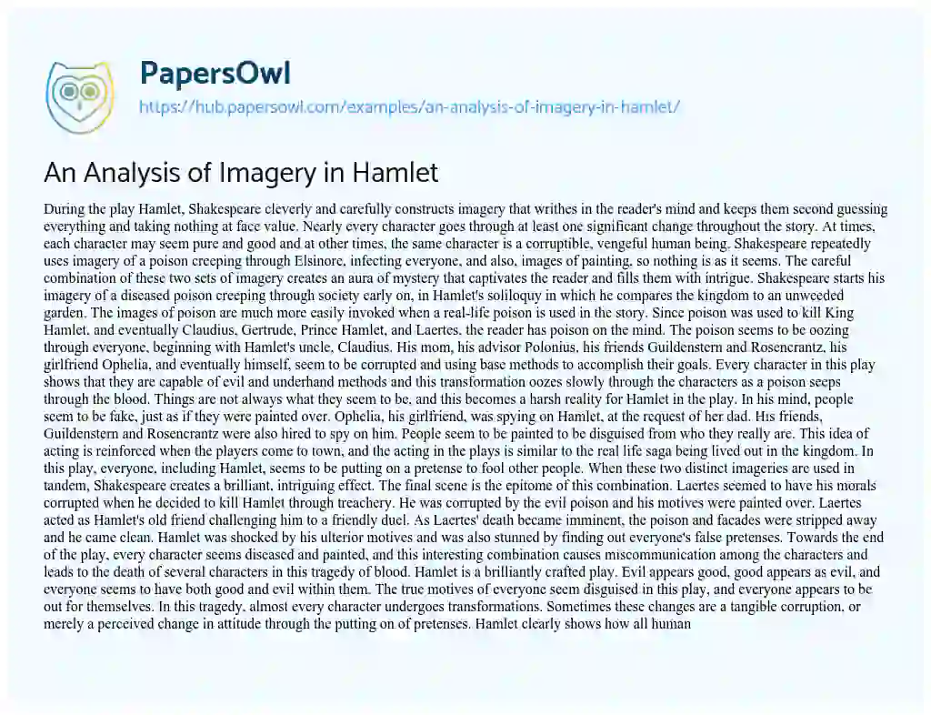 Essay on An Analysis of Imagery in Hamlet