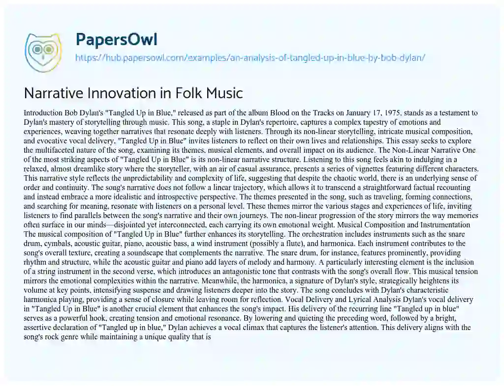 Essay on Narrative Innovation in Folk Music