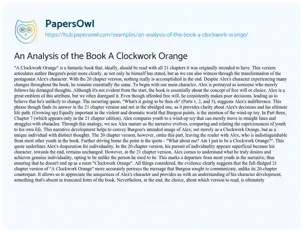 Essay on An Analysis of the Book A Clockwork Orange