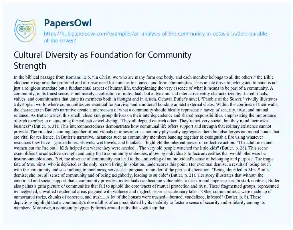 Essay on Cultural Diversity as Foundation for Community Strength
