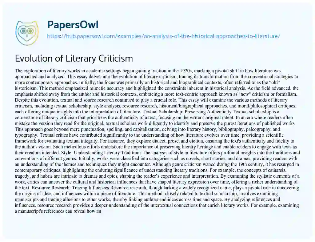 Essay on Evolution of Literary Criticism