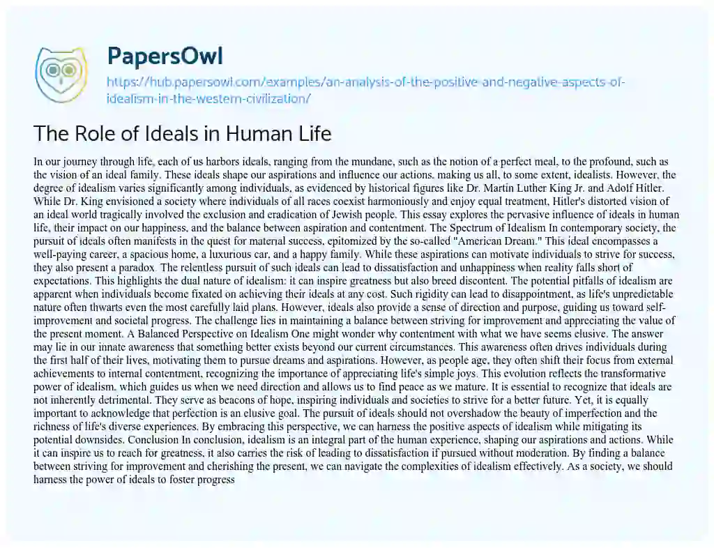 Essay on The Role of Ideals in Human Life