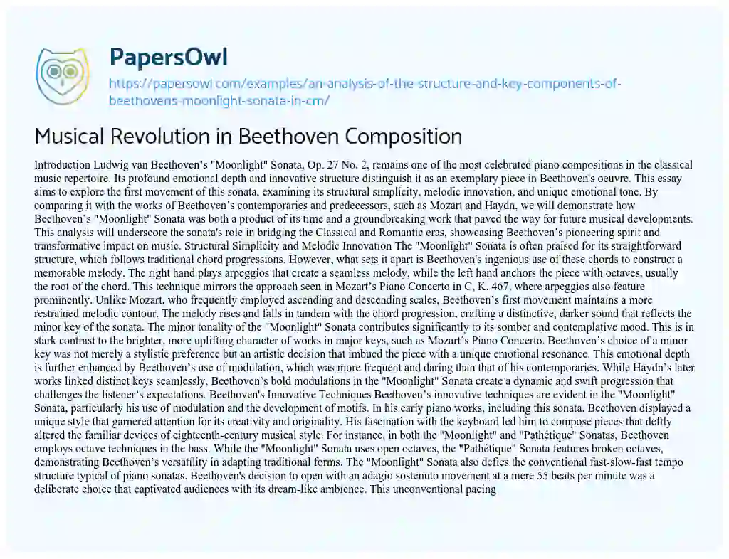 Essay on Musical Revolution in Beethoven Composition