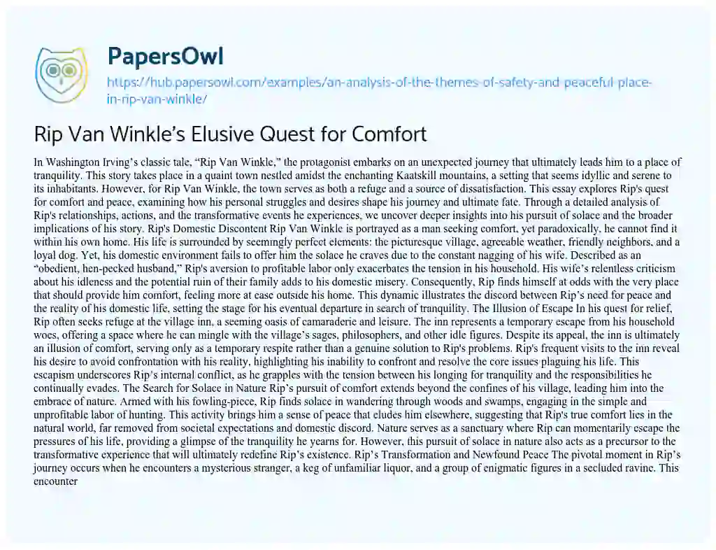 Essay on Rip Van Winkle’s Elusive Quest for Comfort