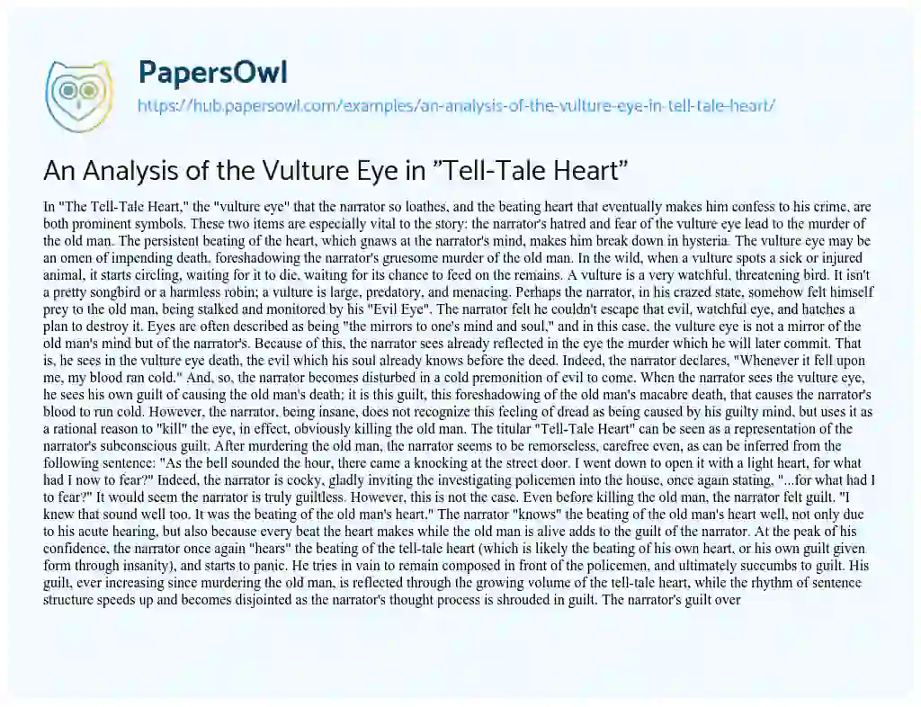 Essay on An Analysis of the Vulture Eye in “Tell-Tale Heart”