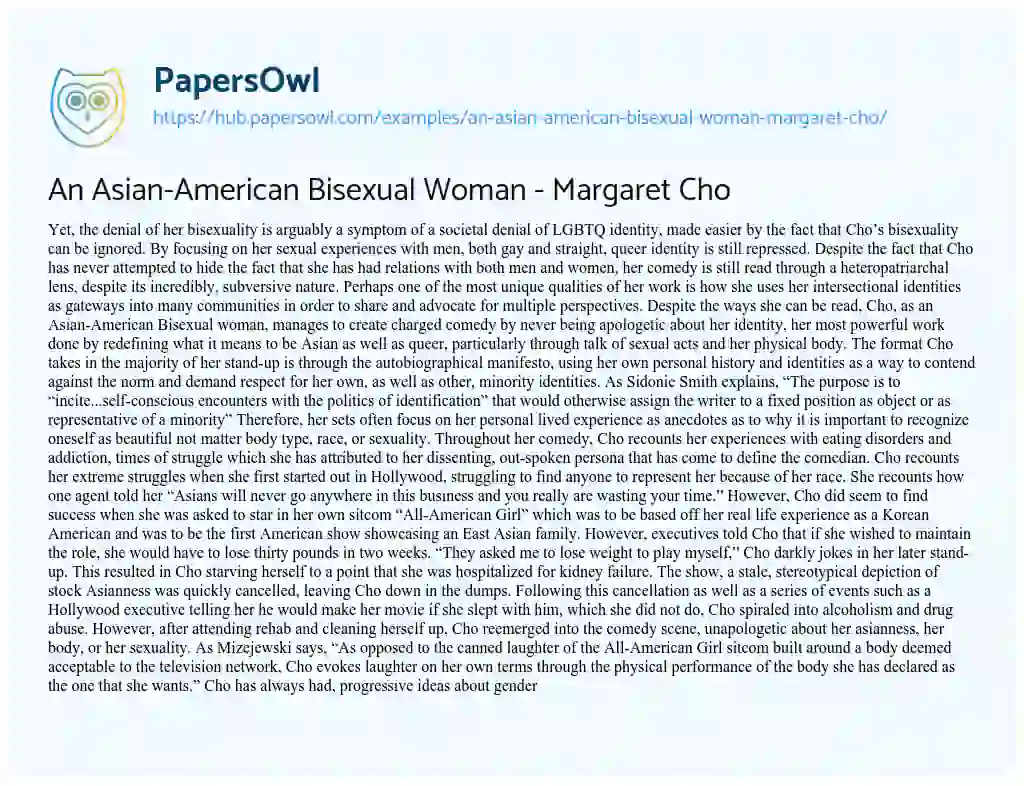 Essay on An Asian-American Bisexual Woman – Margaret Cho