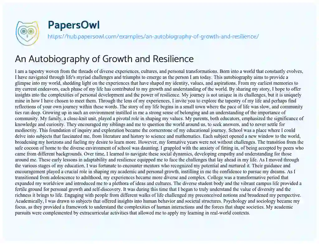Essay on An Autobiography of Growth and Resilience