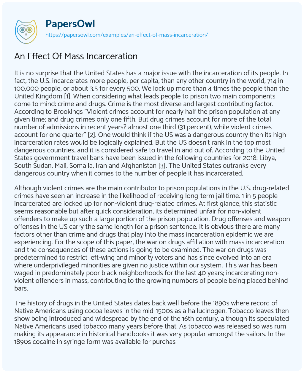 Essay on An Effect Of Mass Incarceration