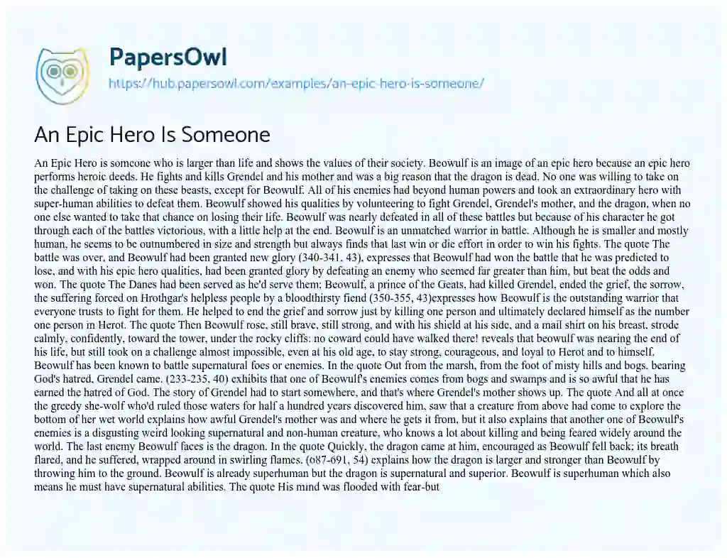 Essay on An Epic Hero Is Someone