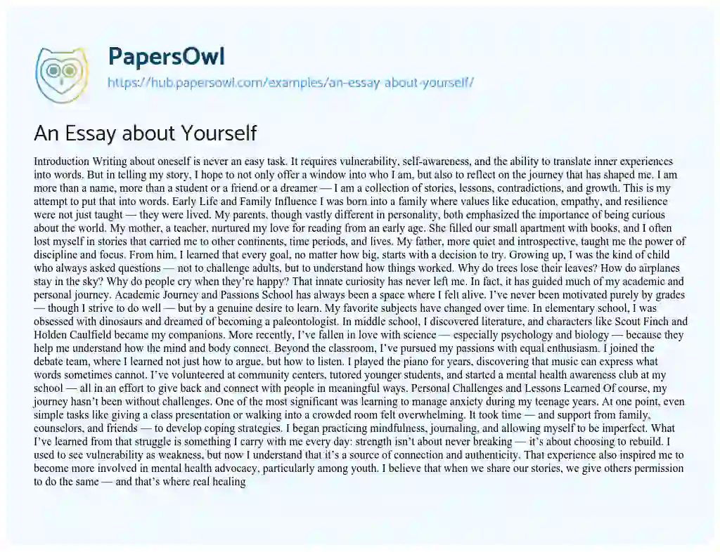 Essay on An Essay about Yourself