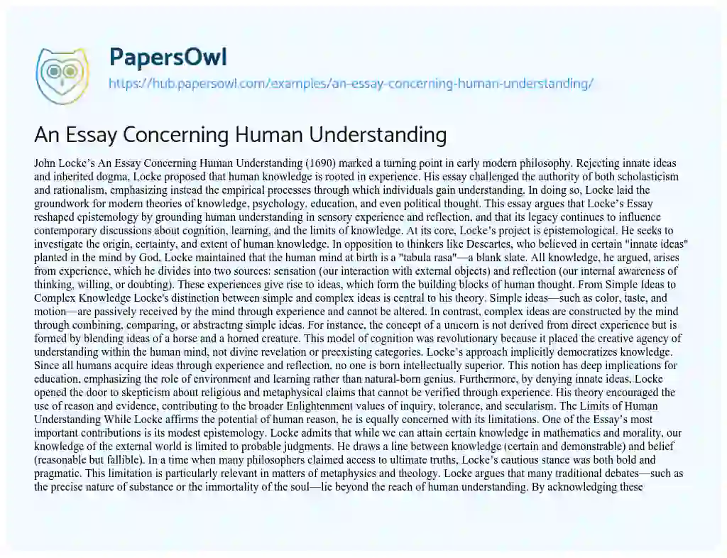 Essay on An Essay Concerning Human Understanding