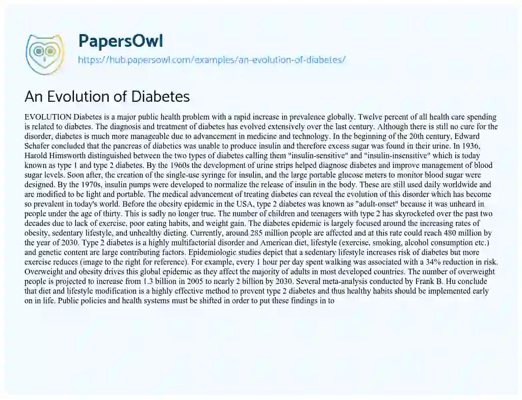 Essay on An Evolution of Diabetes