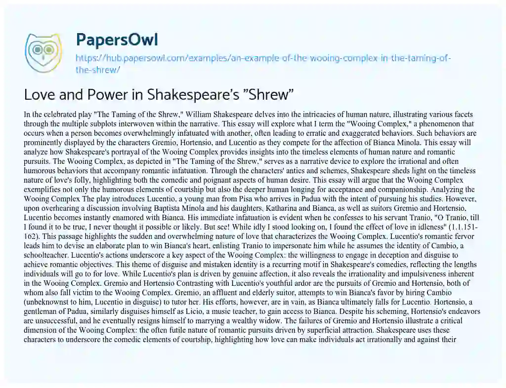 Essay on Love and Power in Shakespeare’s “Shrew”