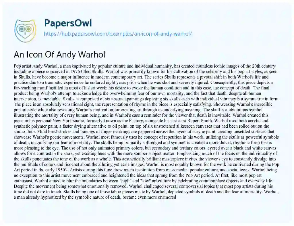 Essay on An Icon Of Andy Warhol