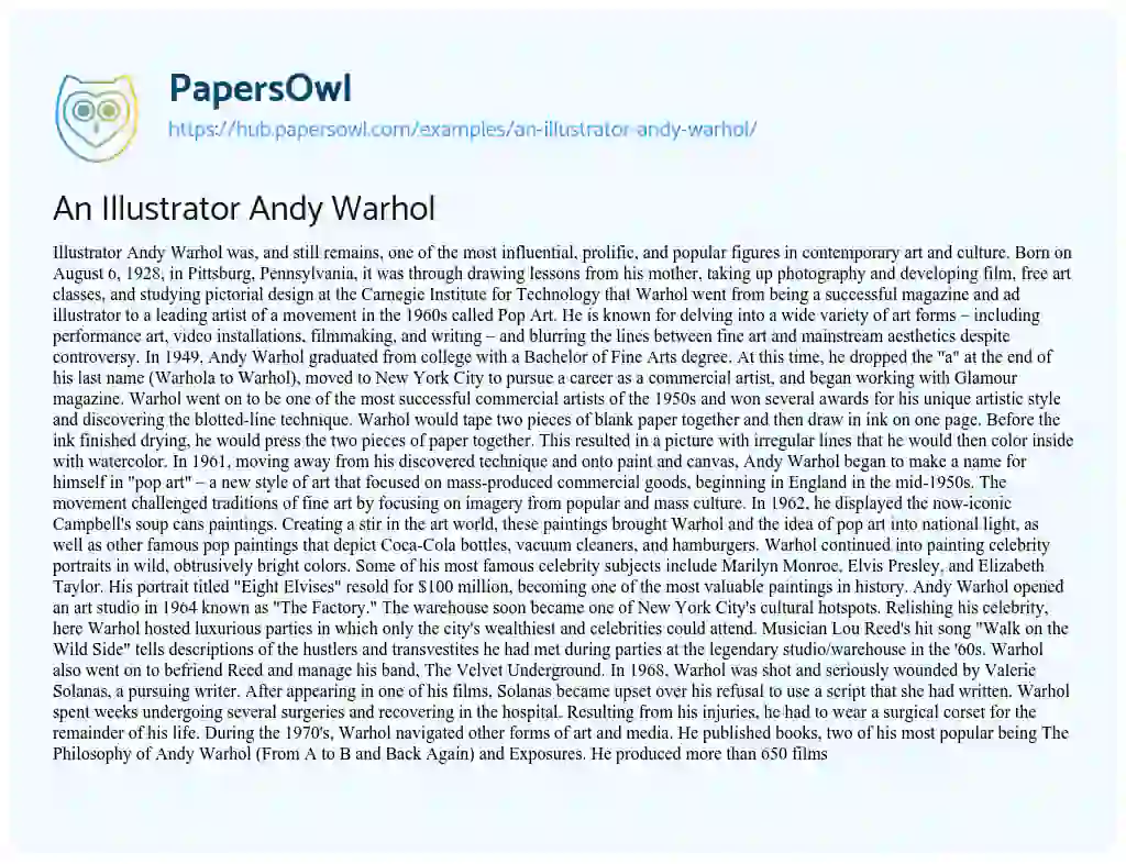 Essay on An Illustrator Andy Warhol
