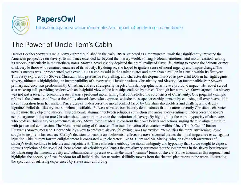 Essay on The Power of Uncle Tom’s Cabin