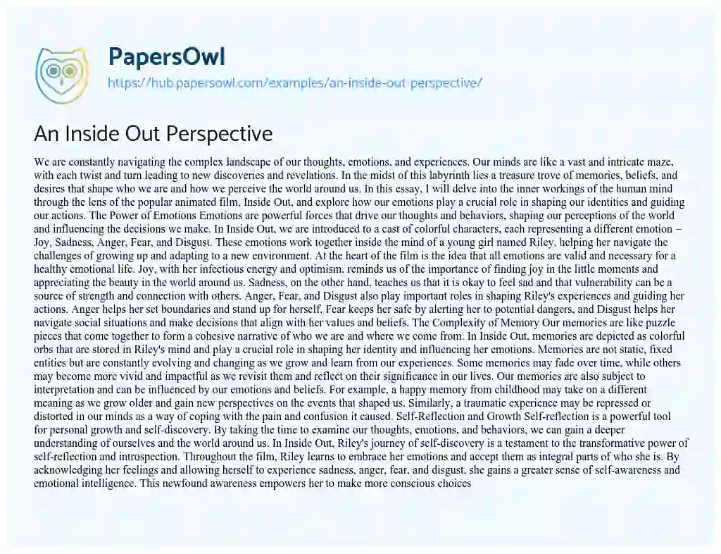 Essay on An Inside Out Perspective