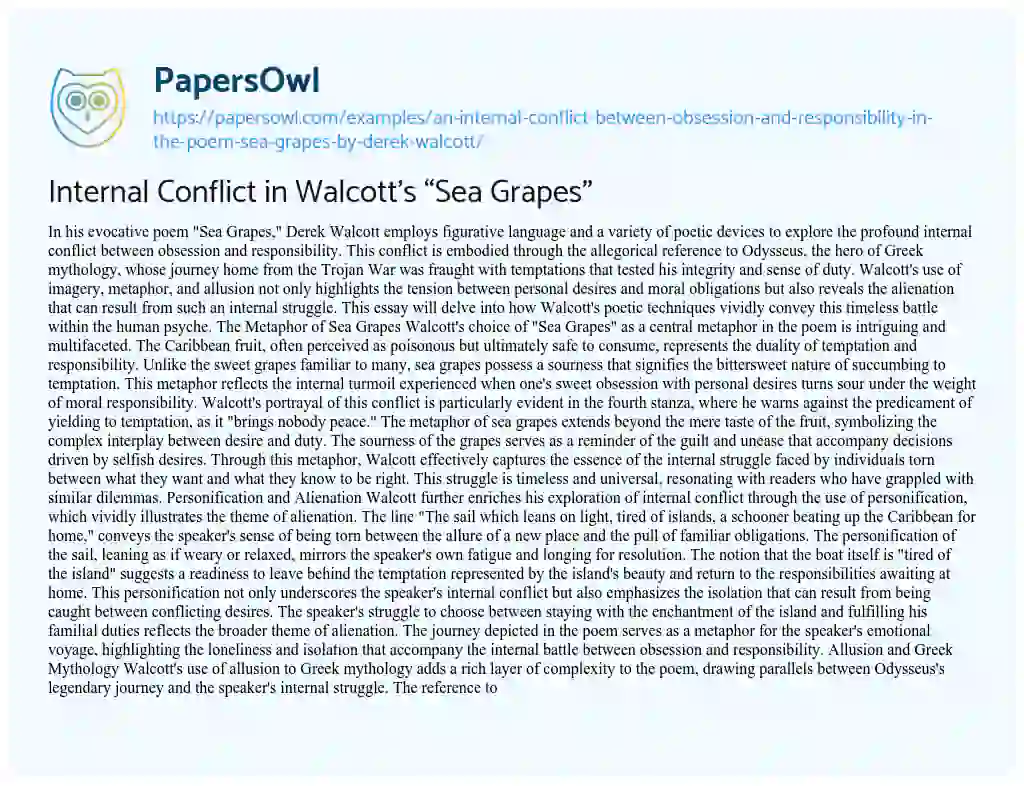 Essay on Internal Conflict in Walcott’s “Sea Grapes”