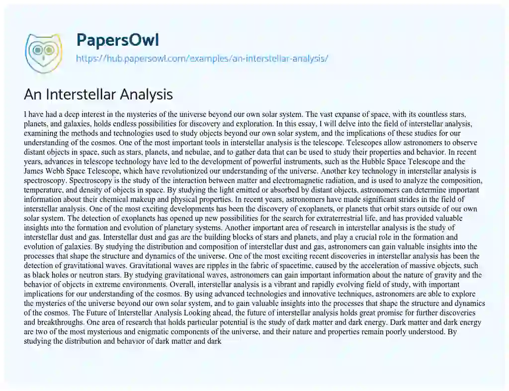 Essay on An Interstellar Analysis