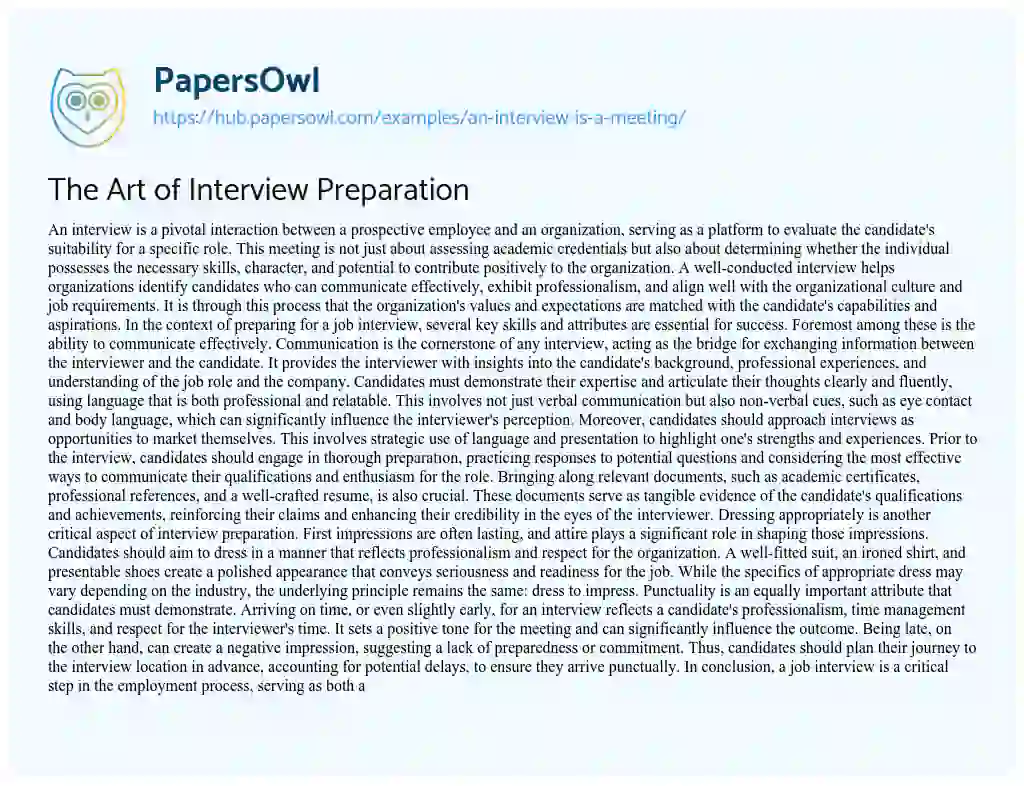 Essay on The Art of Interview Preparation