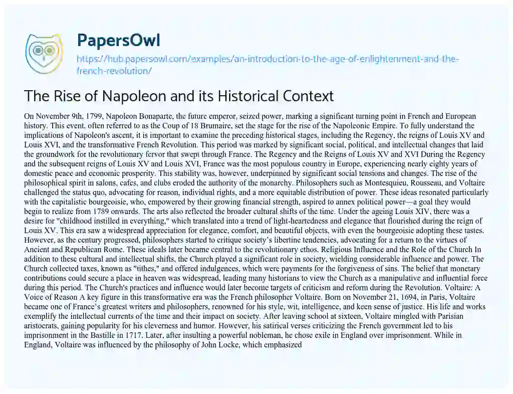Essay on The Rise of Napoleon and its Historical Context