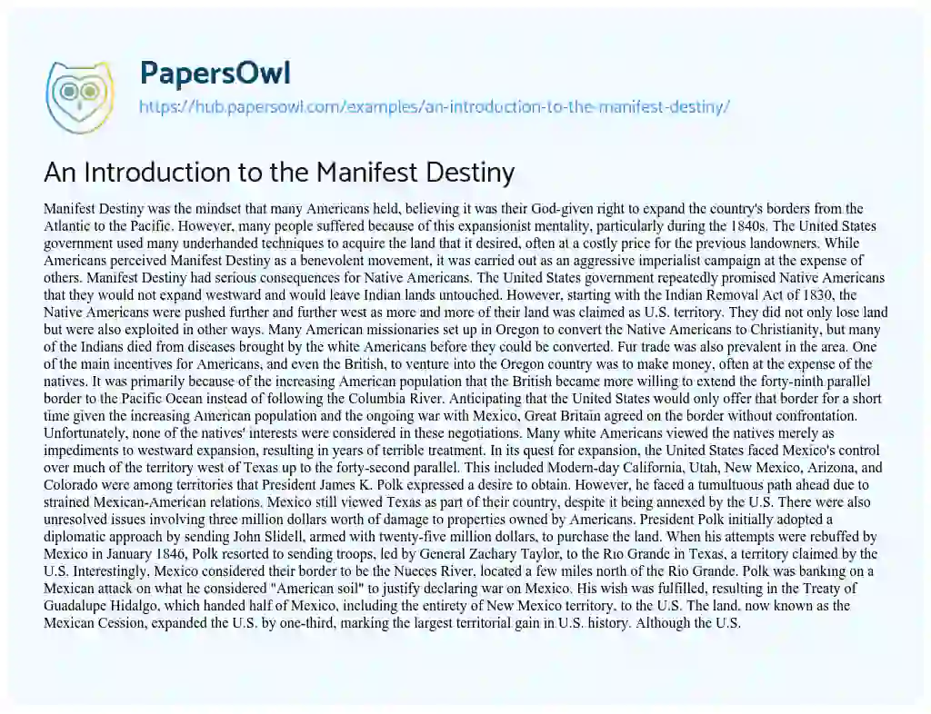 Essay on An Introduction to the Manifest Destiny