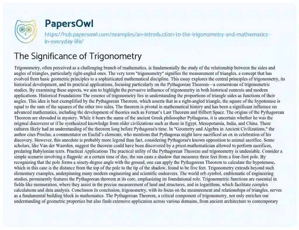 Essay on The Significance of Trigonometry