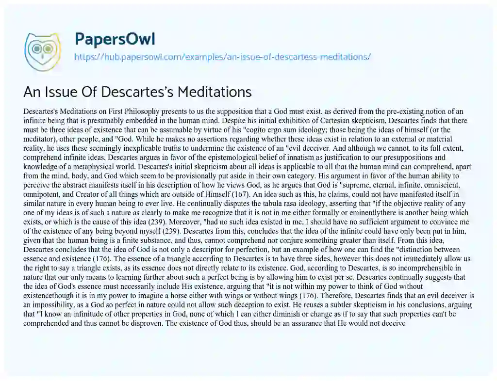 Essay on An Issue Of Descartes’s Meditations