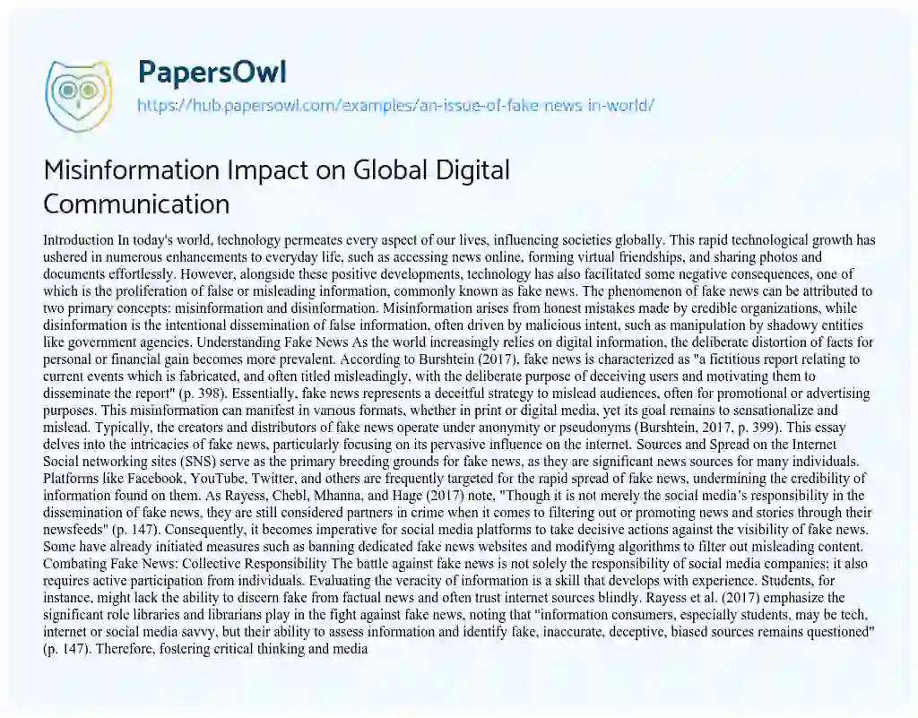 Essay on Misinformation Impact on Global Digital Communication