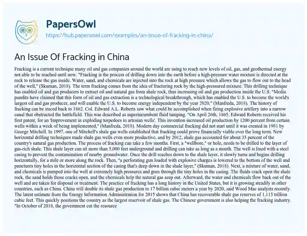 Essay on An Issue Of Fracking in China
