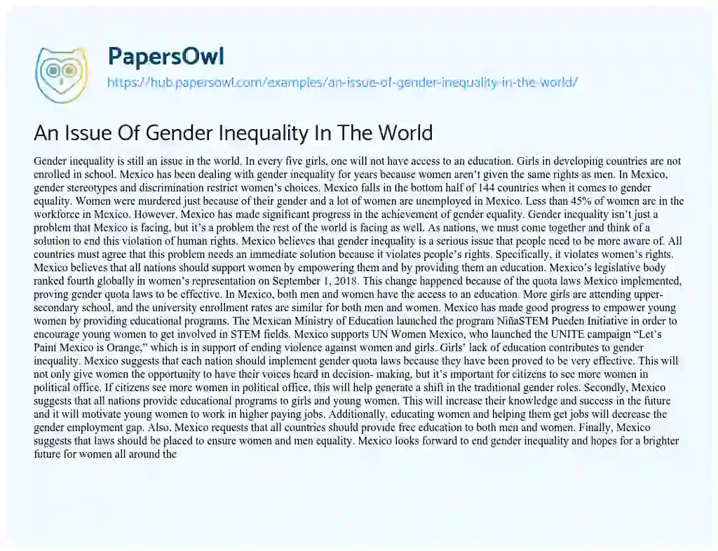 Essay on An Issue Of Gender Inequality In The World