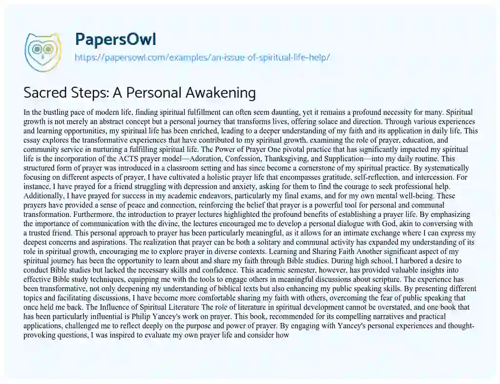Essay on Sacred Steps: A Personal Awakening