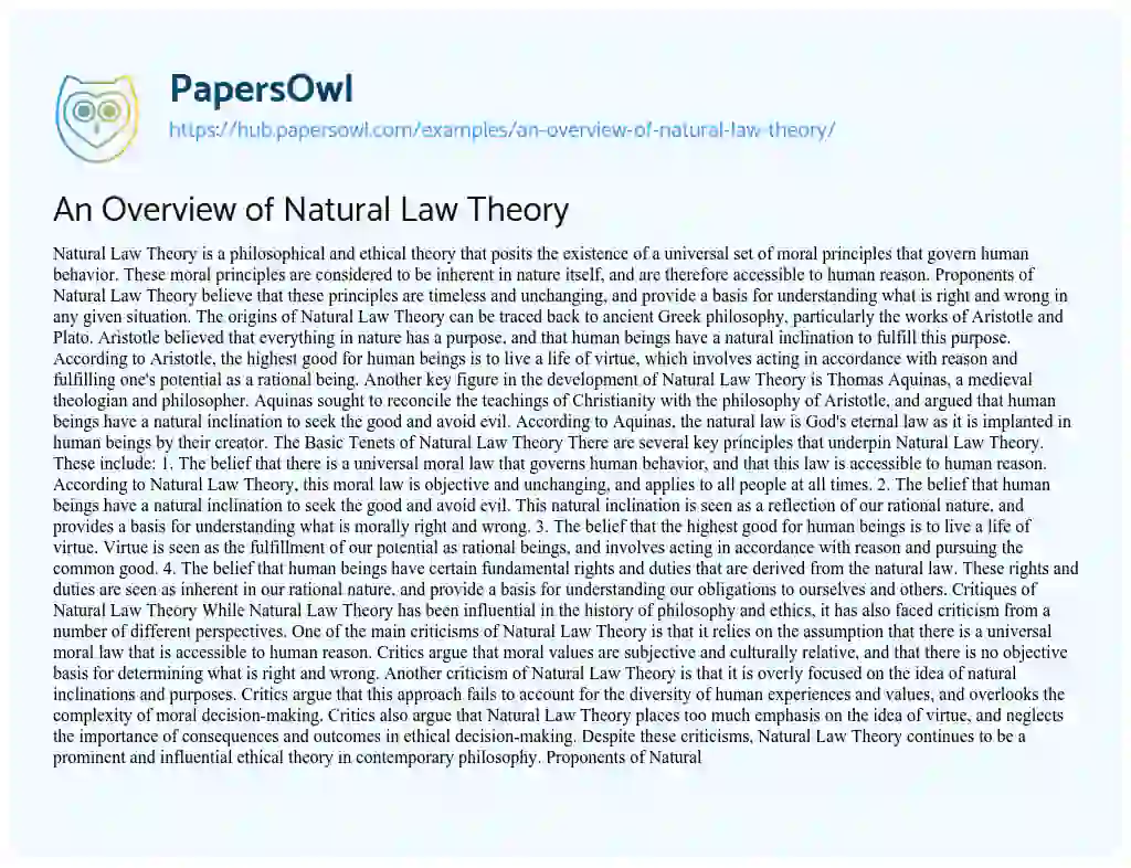 Essay on An Overview of Natural Law Theory