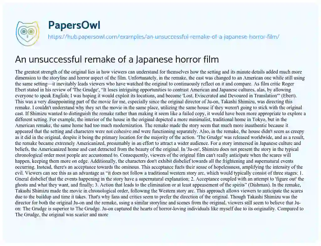Essay on An unsuccessful remake of a Japanese horror film