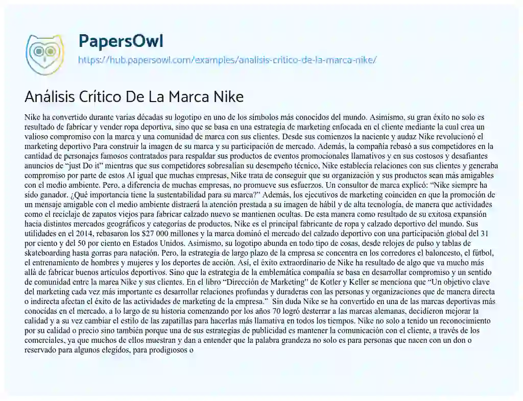 Essay on Análisis Crítico De La Marca Nike