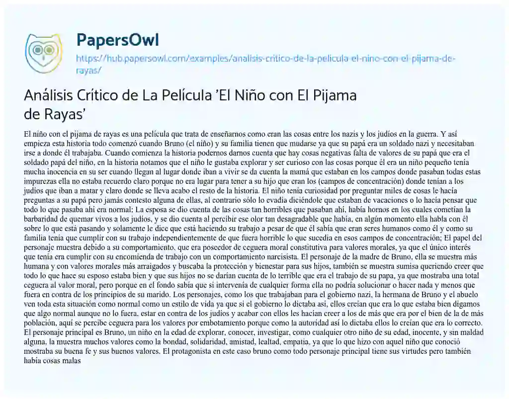 Essay on Análisis Crítico de La Película ‘El Niño con El Pijama de Rayas’