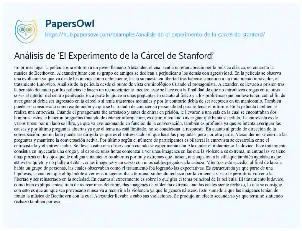 Essay on Análisis de ‘El Experimento de la Cárcel de Stanford’