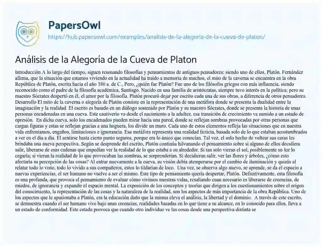 Essay on Análisis de la Alegoría de la Cueva de Platon