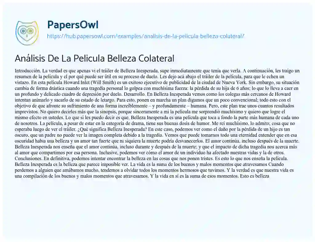Essay on Análisis De La Pelicula Belleza Colateral