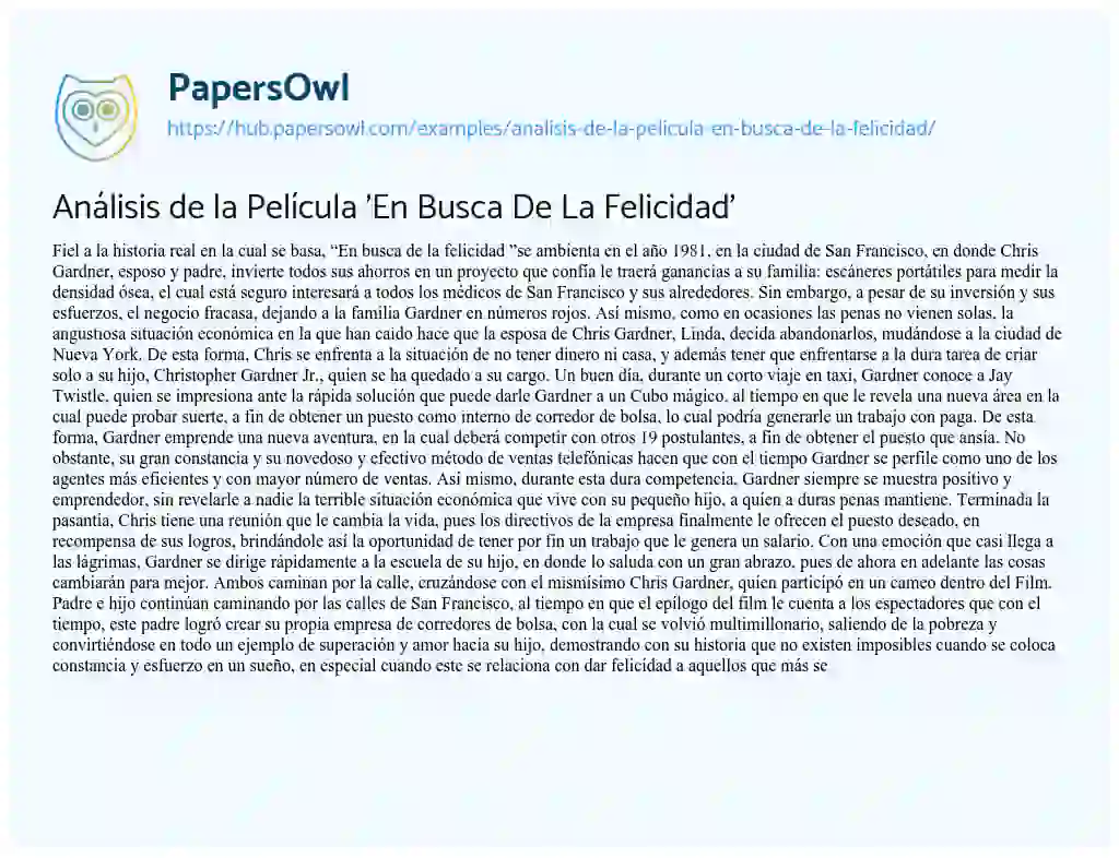 Essay on Análisis de la Película ‘En Busca De La Felicidad’