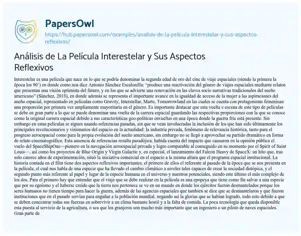 Essay on Análisis de La Película Interestelar y Sus Aspectos Reflexivos