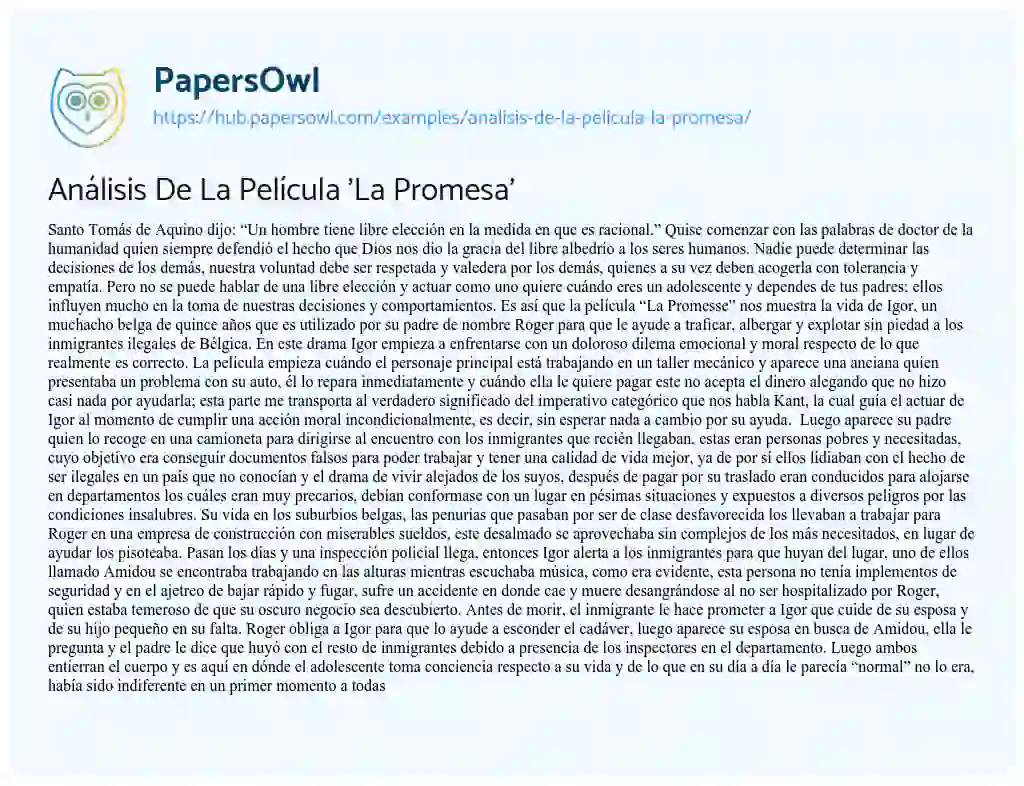 Essay on Análisis De La Película ‘La Promesa’