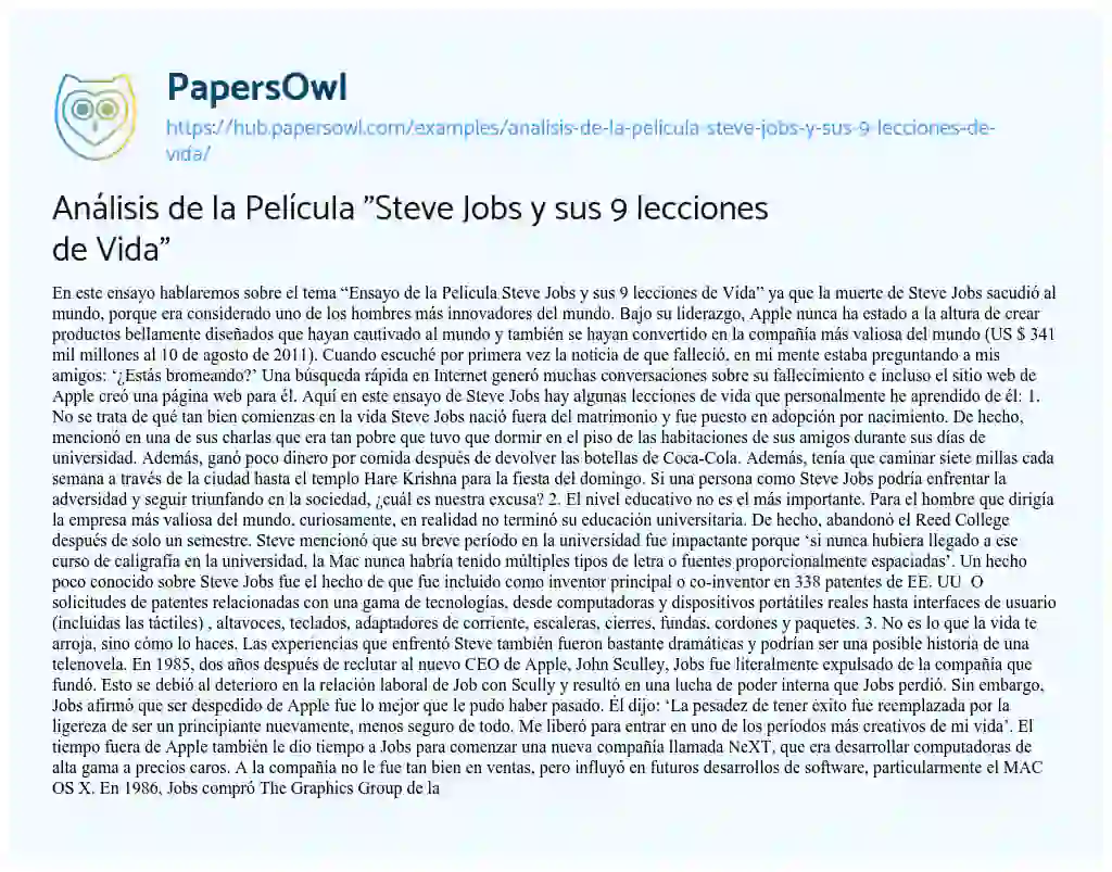 Essay on Análisis de la Película “Steve Jobs y sus 9 lecciones de Vida”