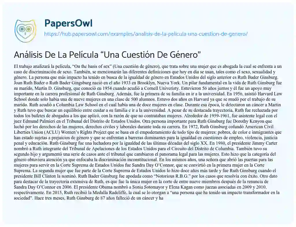 Essay on Análisis De La Película “Una Cuestión De Género”